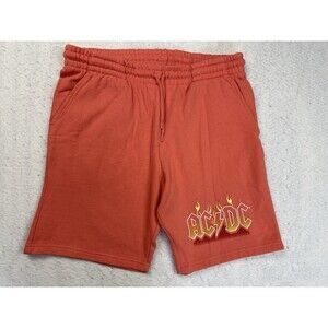 AC/DC Size Medium Flame Logo Orange Shorts With Drawstring Metal Rock Music